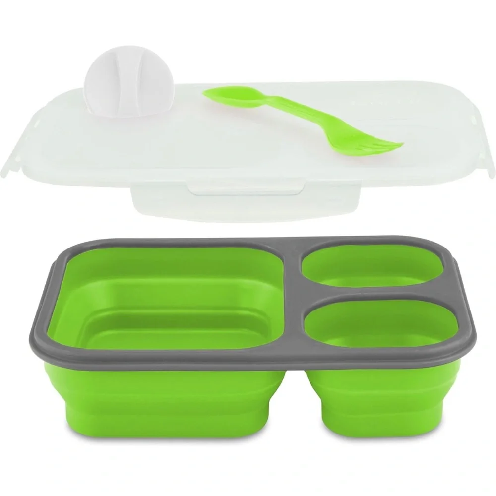 2sets Eco one Silicone Bento Box,Lunch Box storage organizer with 3 Compartments
